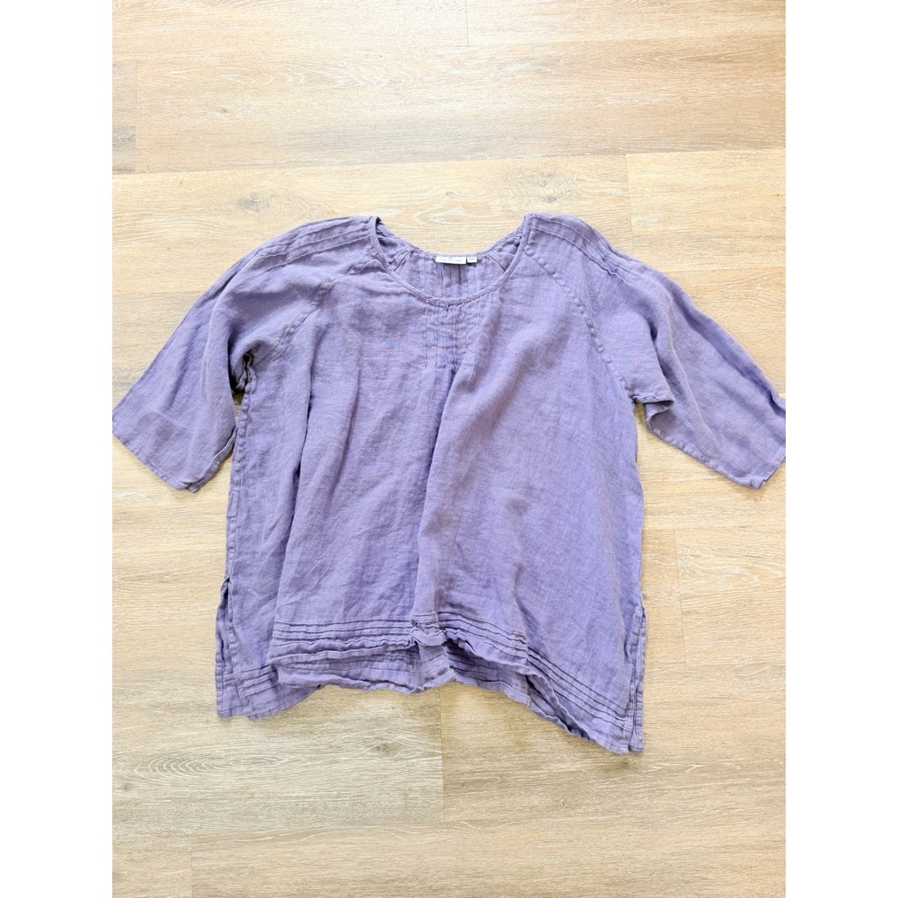Cheyenne Purple 100% Linen Pintuck Blouse Top S/M Lavender Oversized Raglan